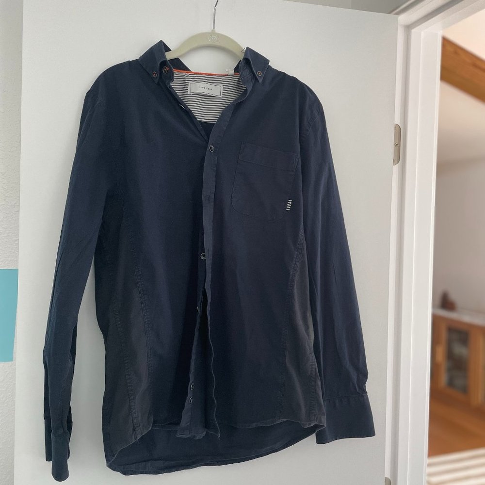 Five Four Navy Button-Down, Long-Sleeve Shirt, Size Medium